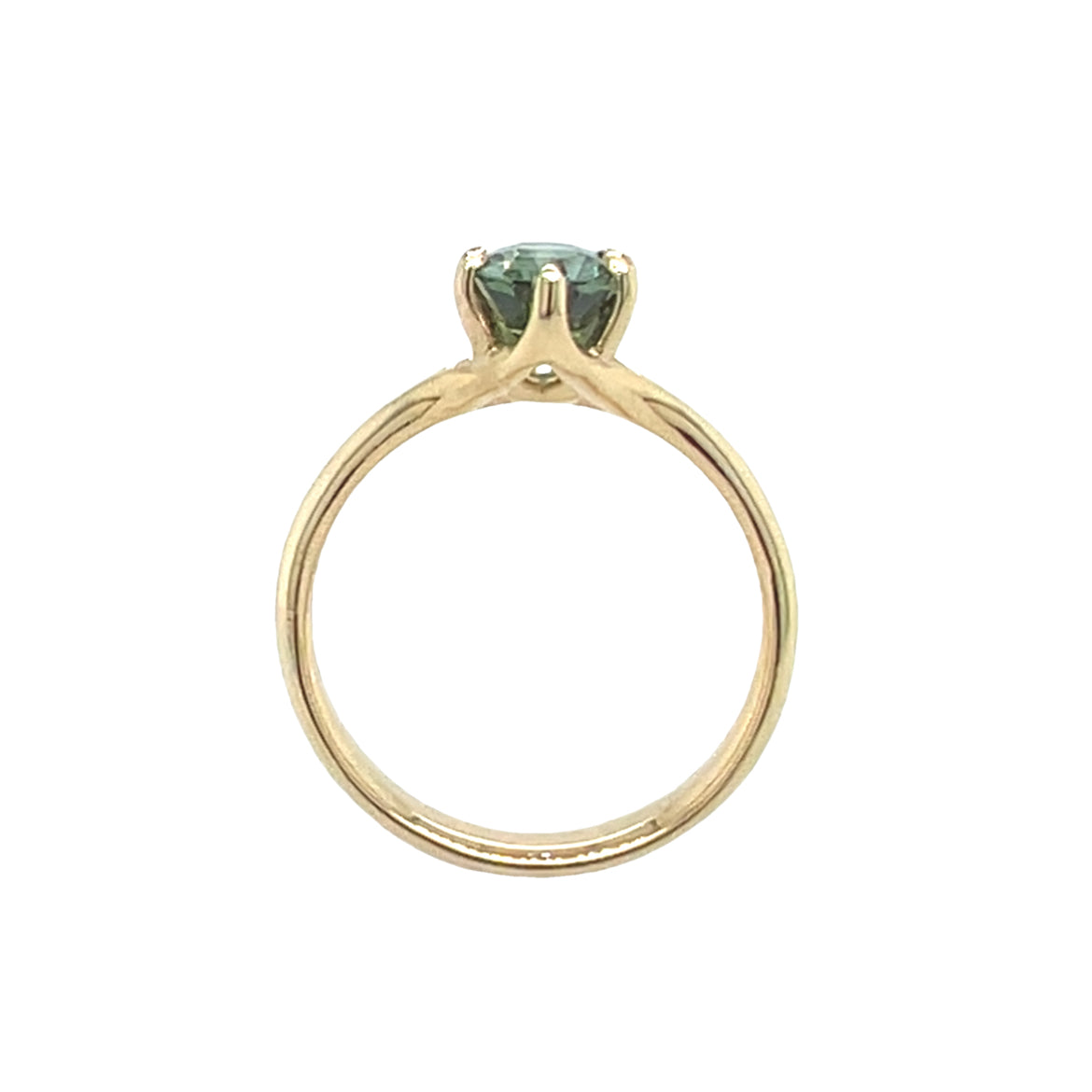 6 Prong Swoop- Teal sapphire & 14k Yellow Gold