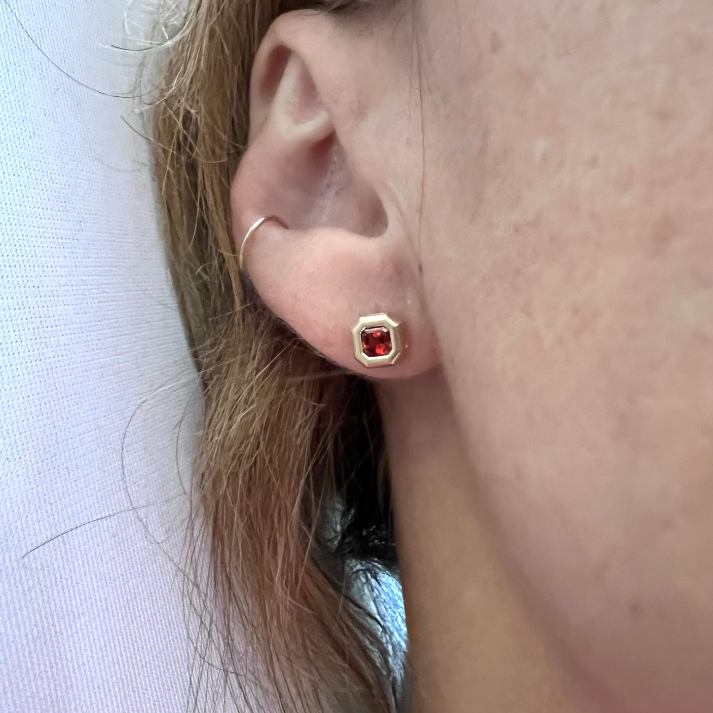 Step Cut Studs- Spessartite Orange Garnet & 14k Yellow Gold