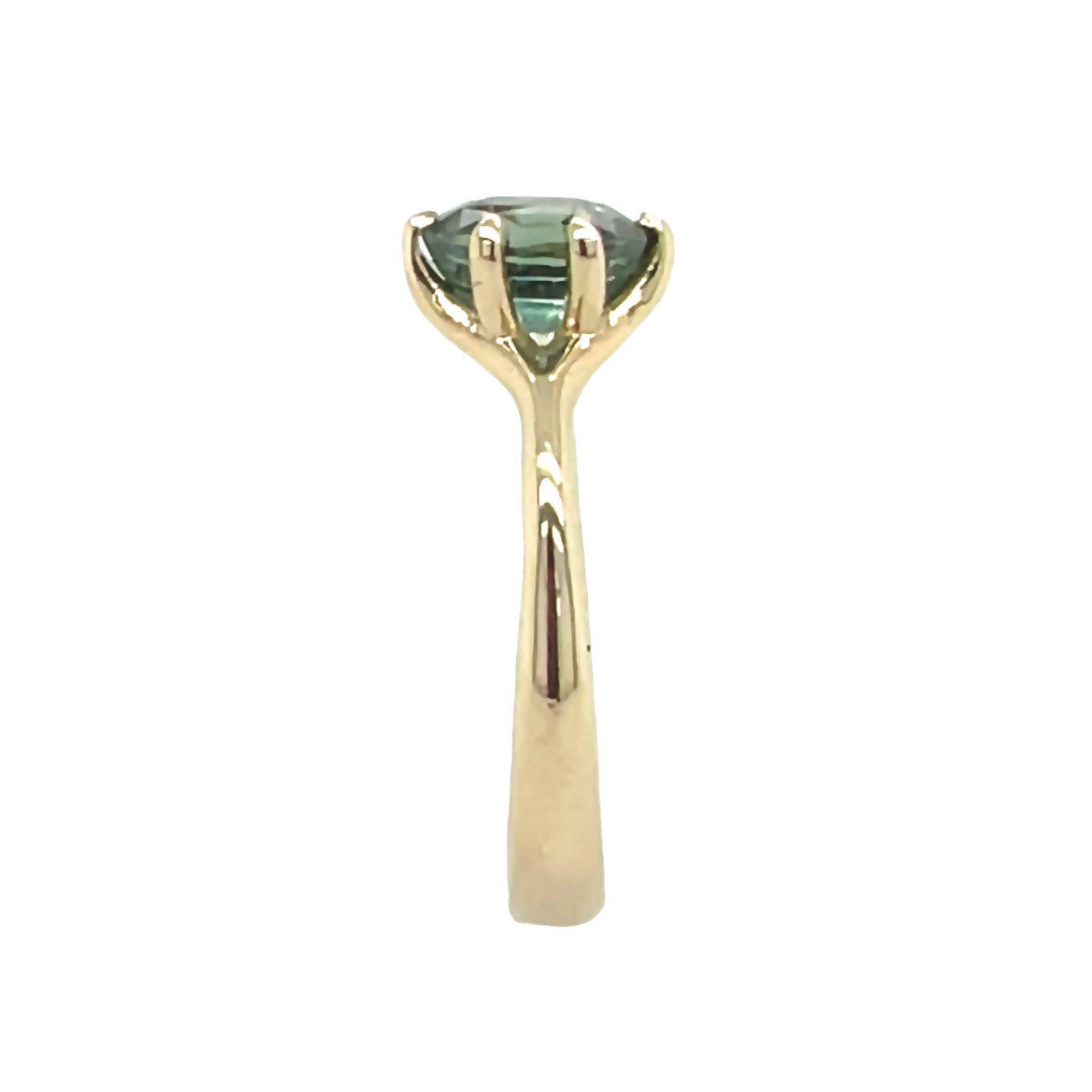 6 Prong Swoop- Teal sapphire & 14k Yellow Gold