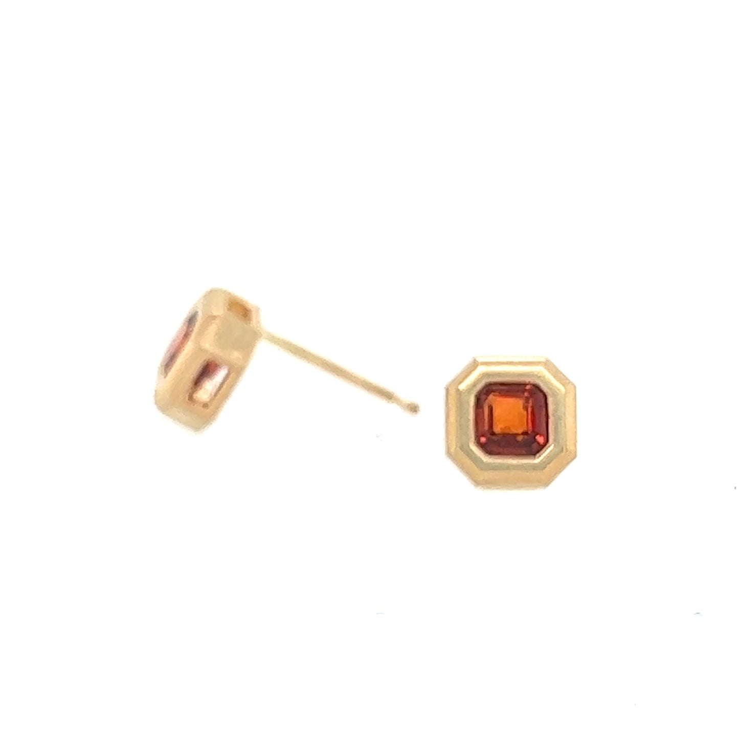 Step Cut Studs- Spessartite Orange Garnet & 14k Yellow Gold