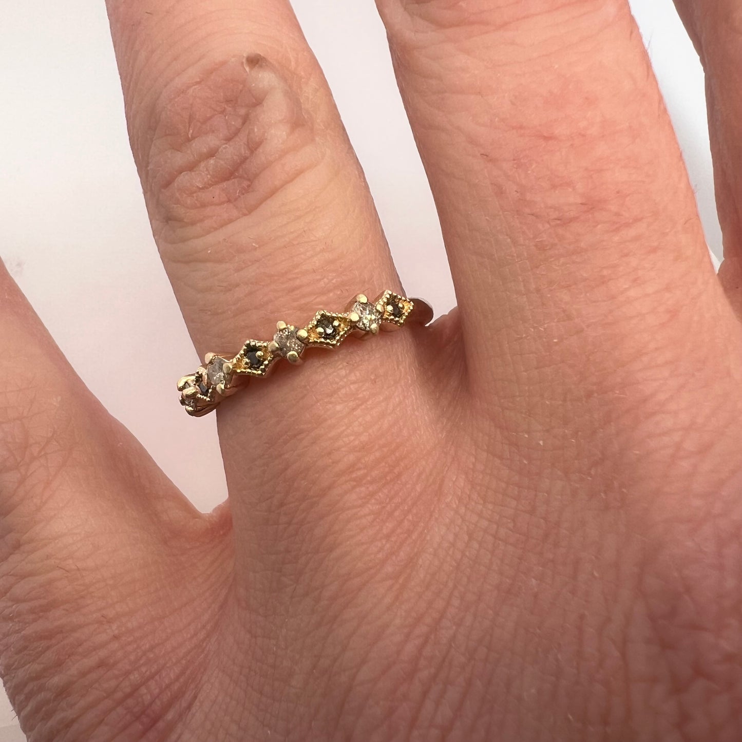 Deco Diamond Band-Champagne & Black Diamonds & 14k Yellow Gold