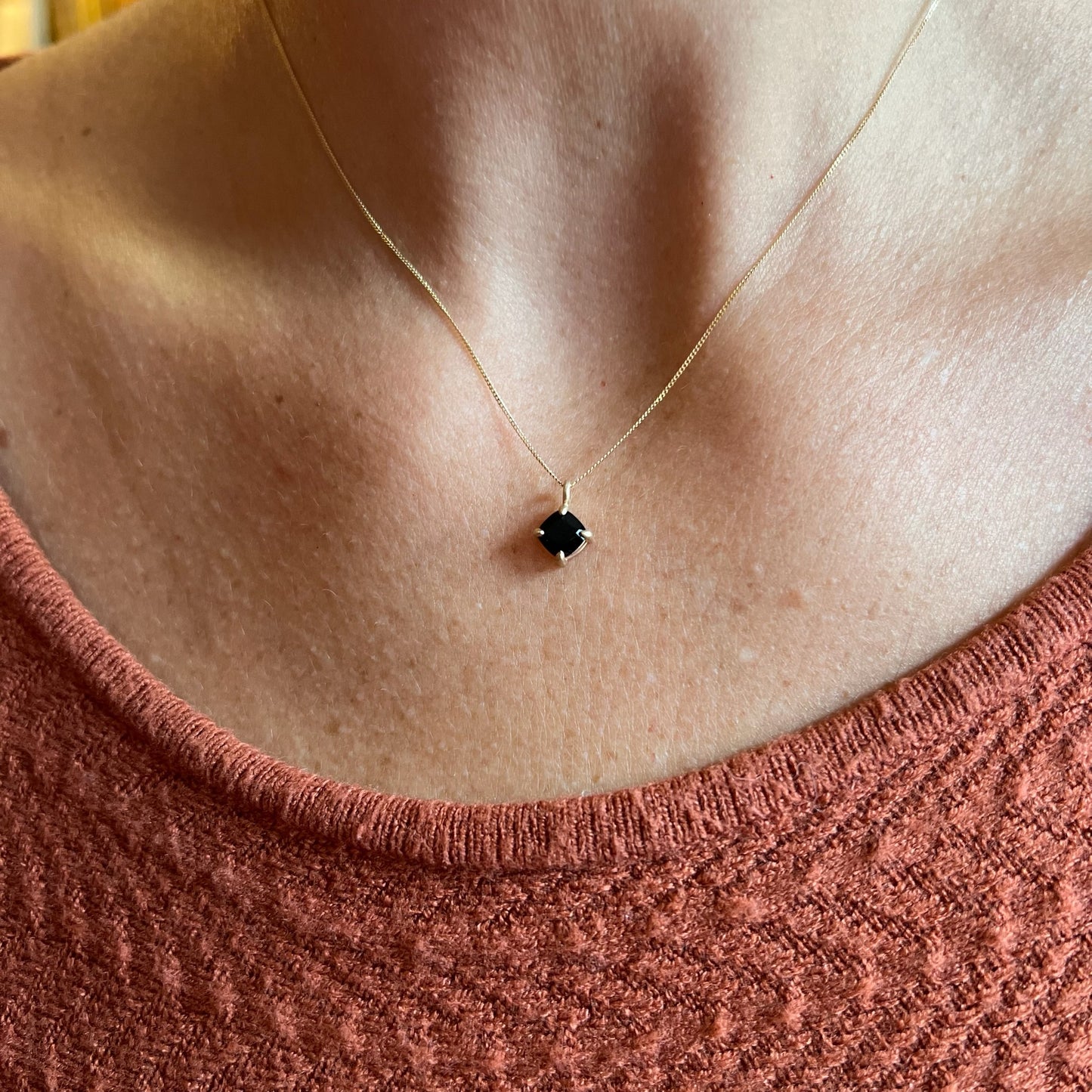 Simple Solitaire Necklace-Black Spinel