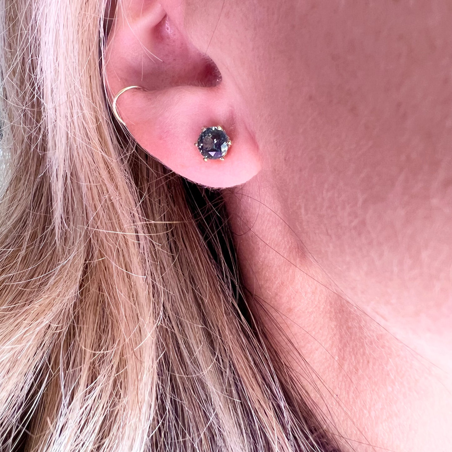 Flora Studs- Teal Sapphires & 14k yellow gold