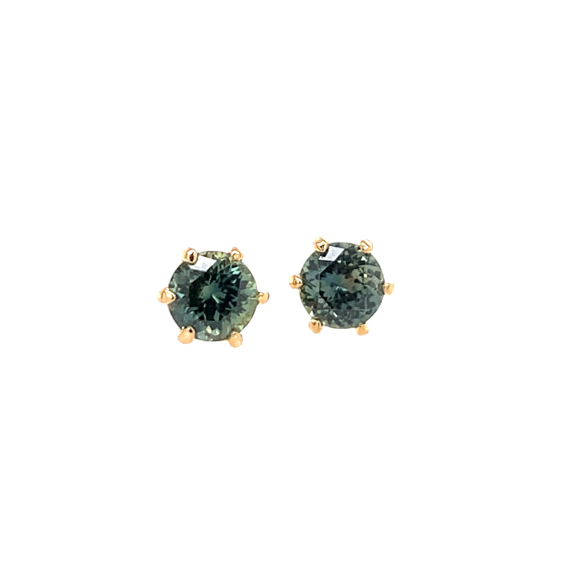 Flora Studs- Teal Sapphires & 14k yellow gold