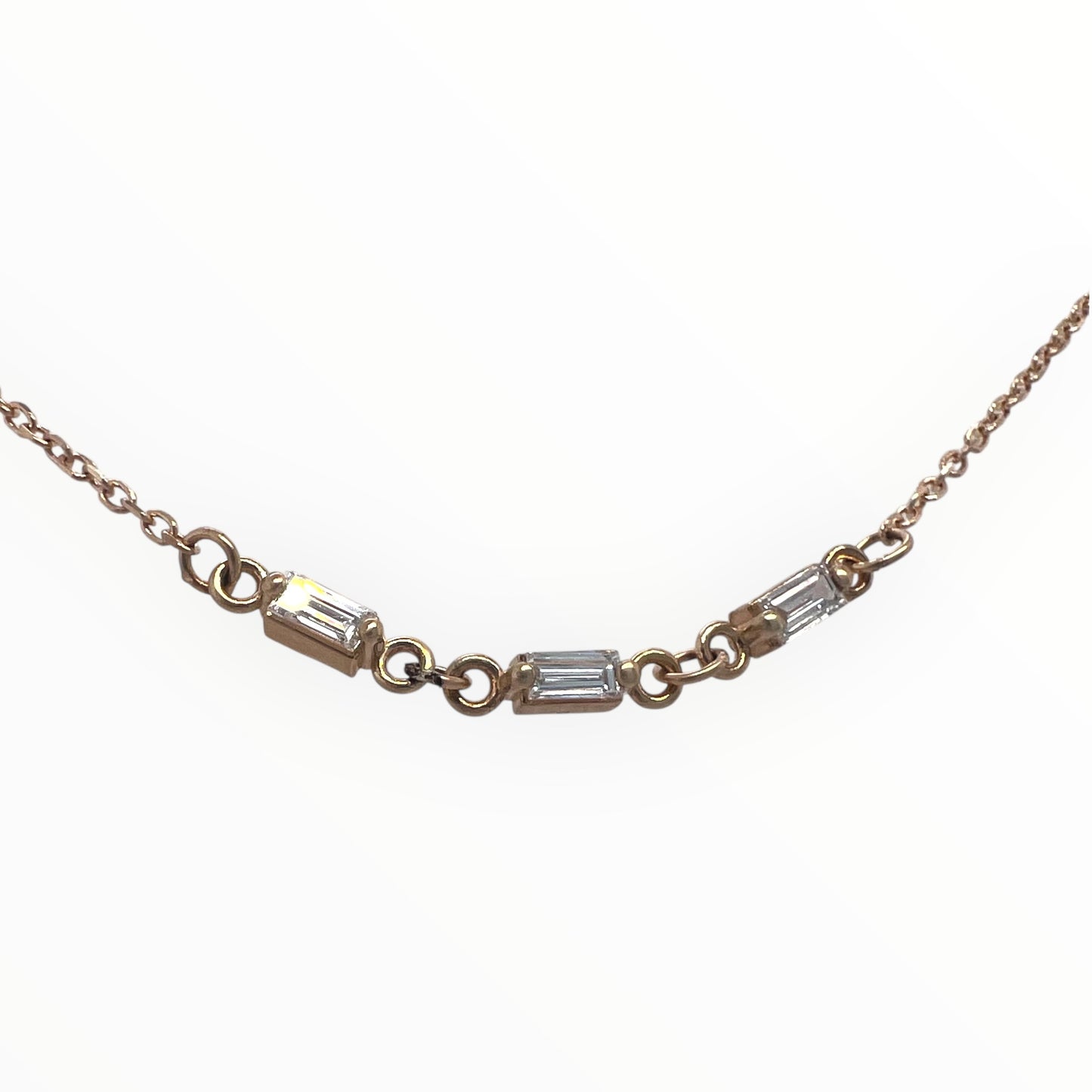Baguette Necklace- LAB diamonds & 14k Yellow Gold