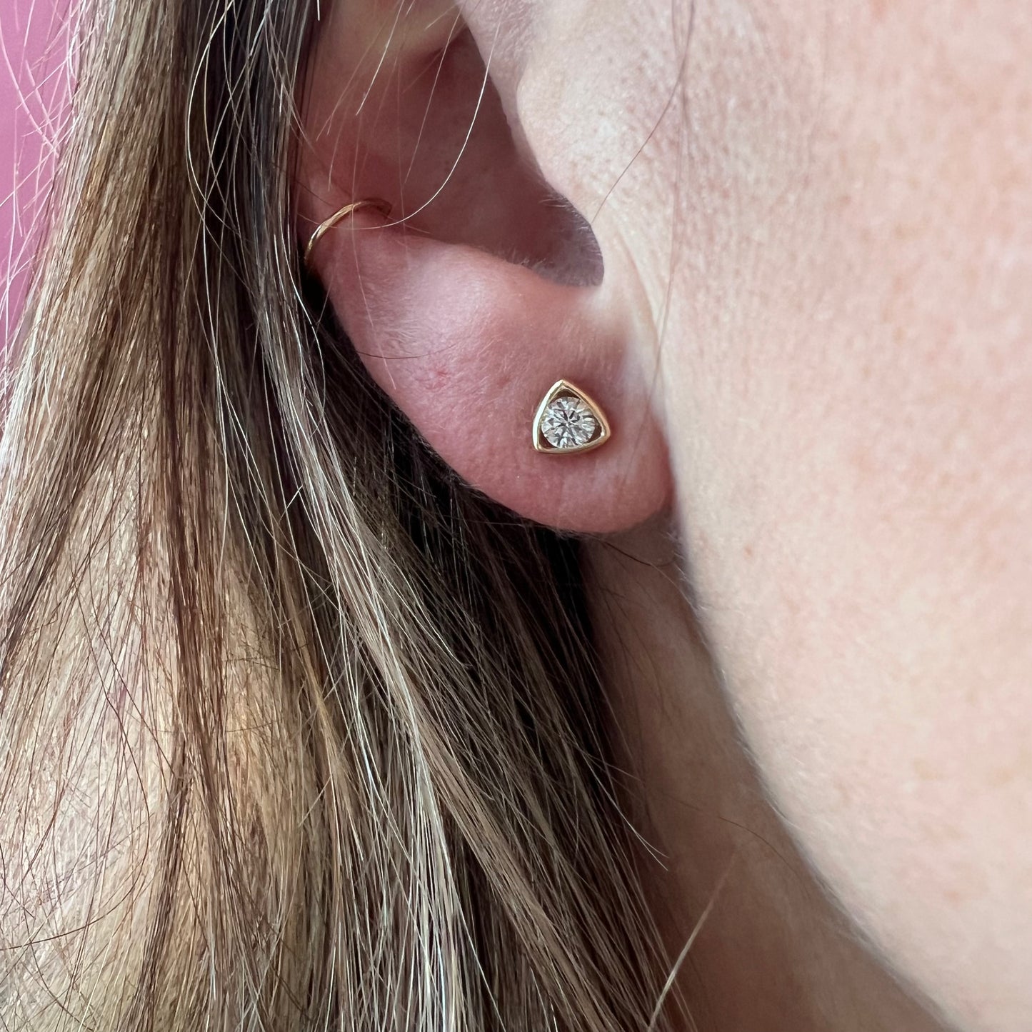 Triangular Diamond Studs-.25 tcw Reclaimed Diamonds & 14k Yellow Gold