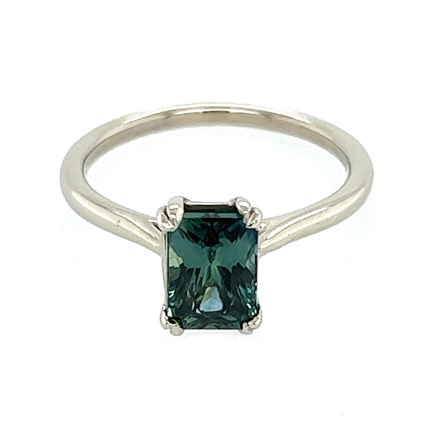 The Dainty Double- Radiant Cut Teal Sapphire & 14k White Gold