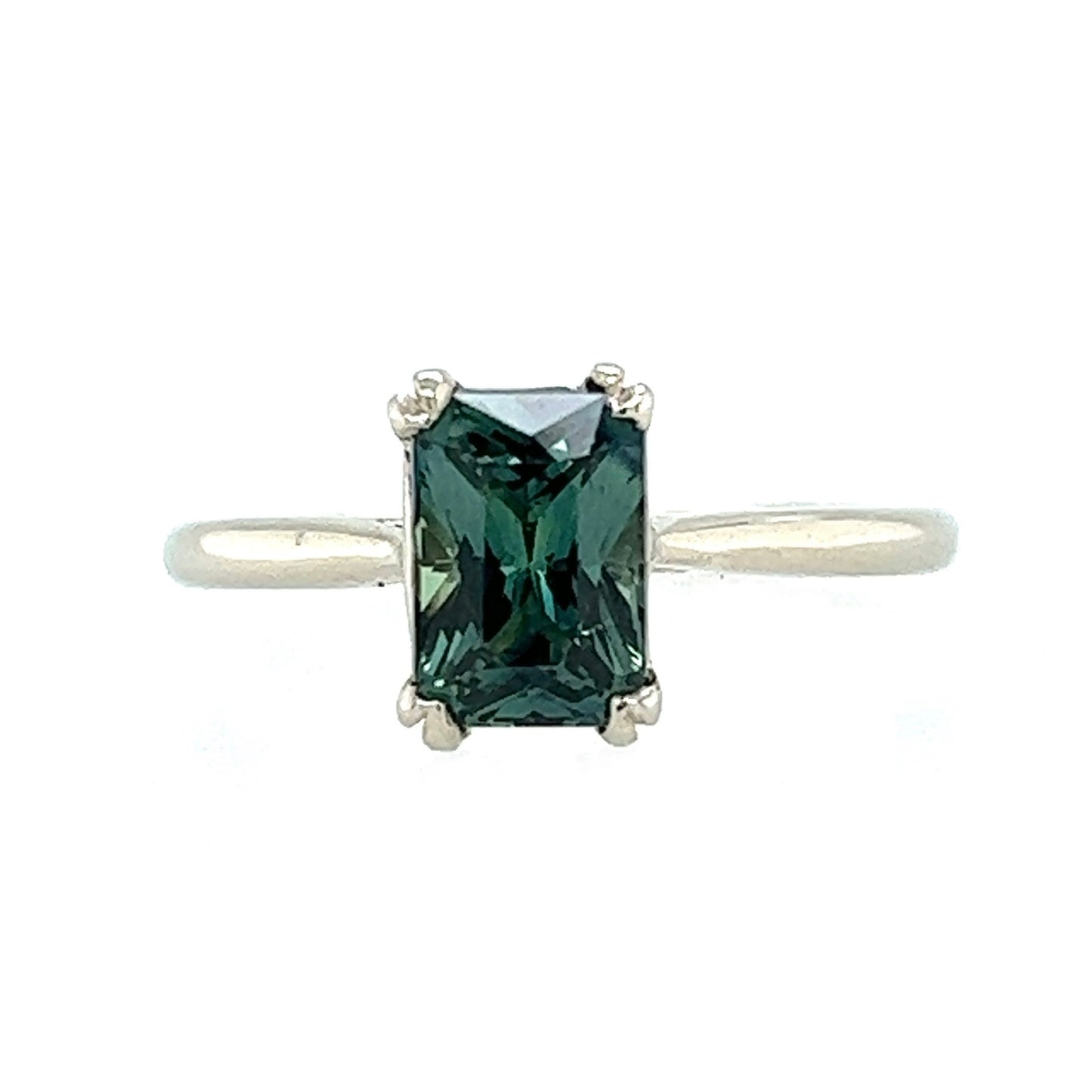 The Dainty Double- Radiant Cut Teal Sapphire & 14k White Gold