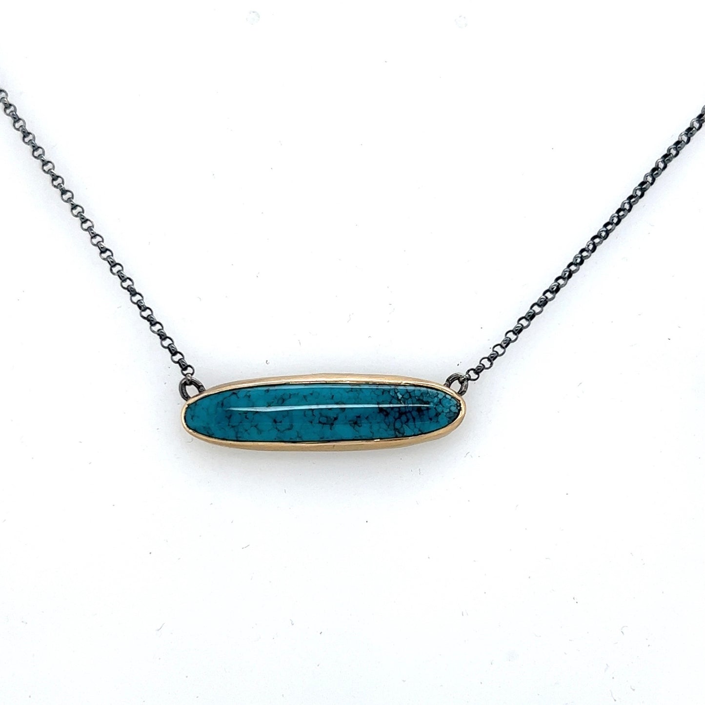 Turquoise, 14k Yellow gold & back silver Necklace