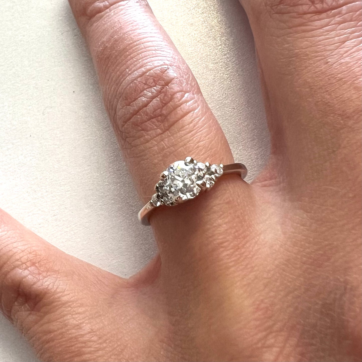 The Thrice -1ct Funky Old Euro Cut Diamond & 14k White Gold