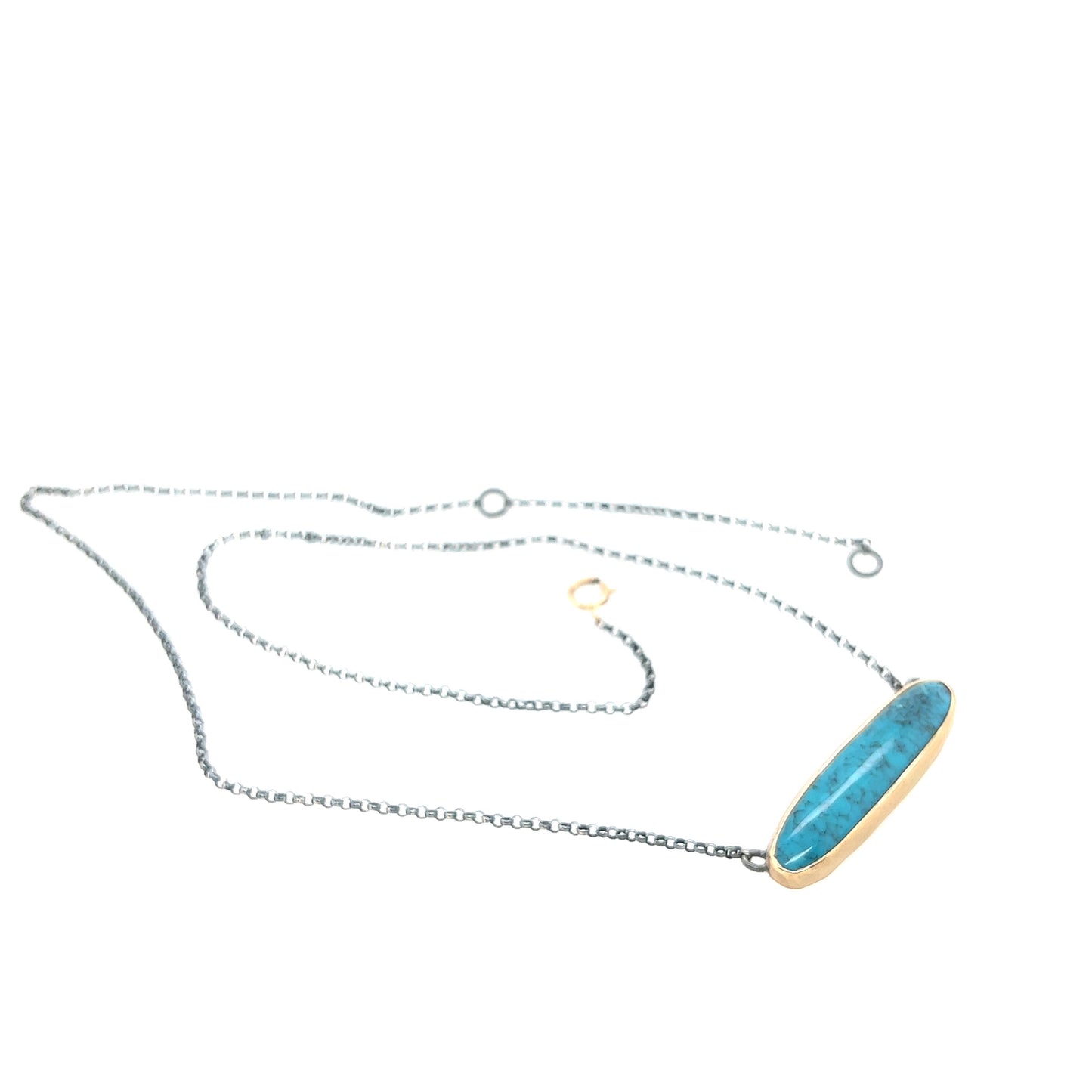 Turquoise, 14k Yellow gold & back silver Necklace
