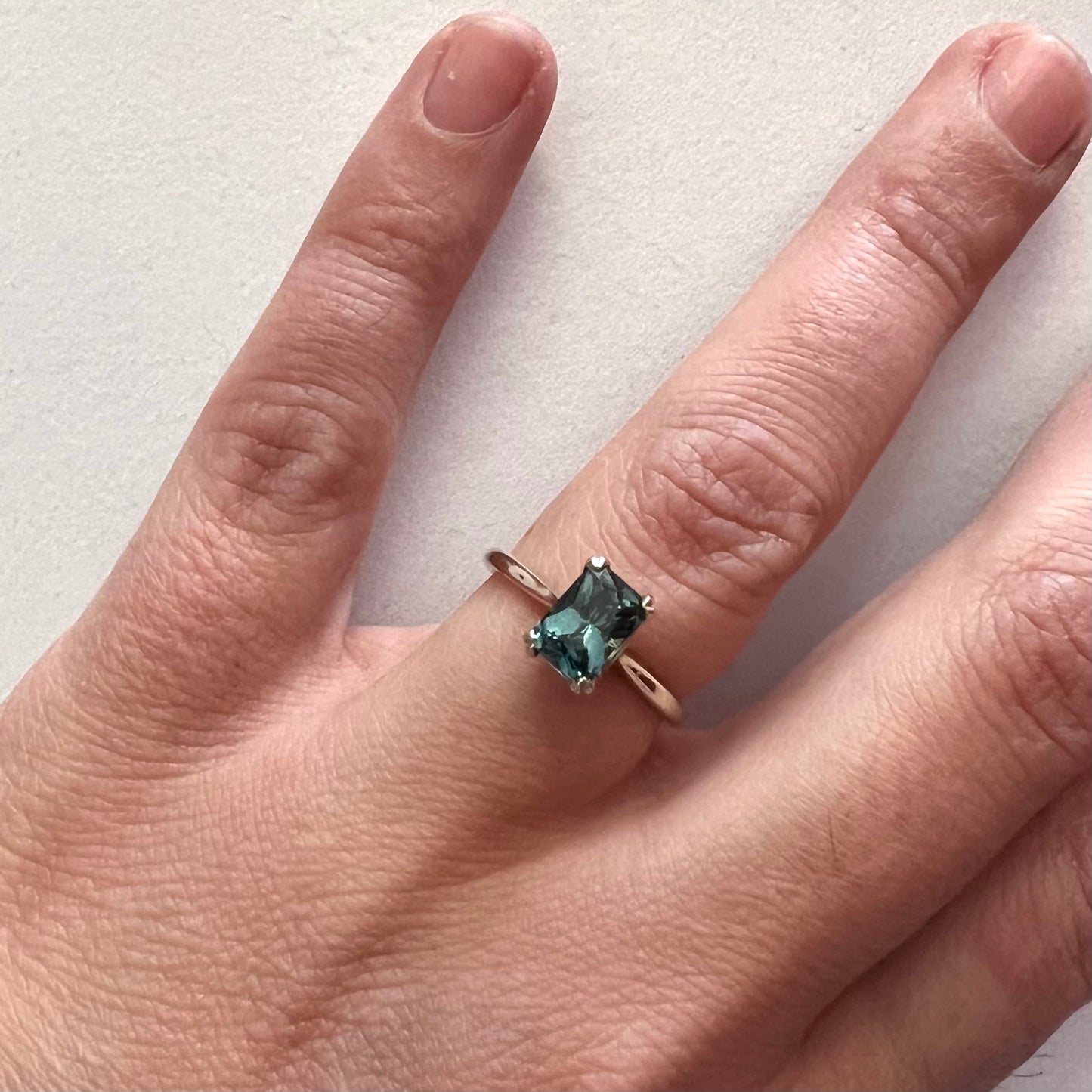 The Dainty Double- Radiant Cut Teal Sapphire & 14k White Gold