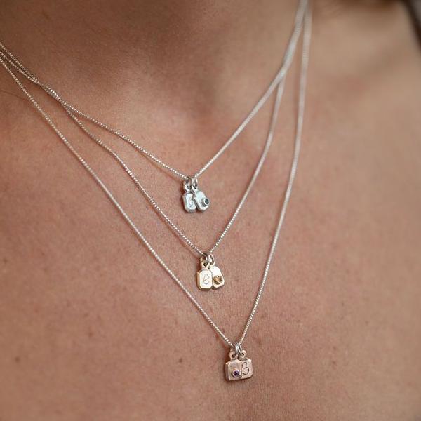 Lil' love letters custom tag necklace-14k Rose Gold on silver chain