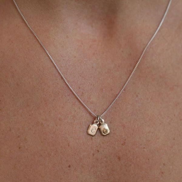 Lil' love letters custom tag necklace-14k Yellow Gold on silver chain
