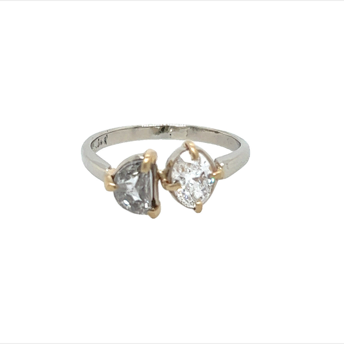 The Night and Day- Salt & Pepper Diamond, Lab grown diamond, 14k yellow and white gold