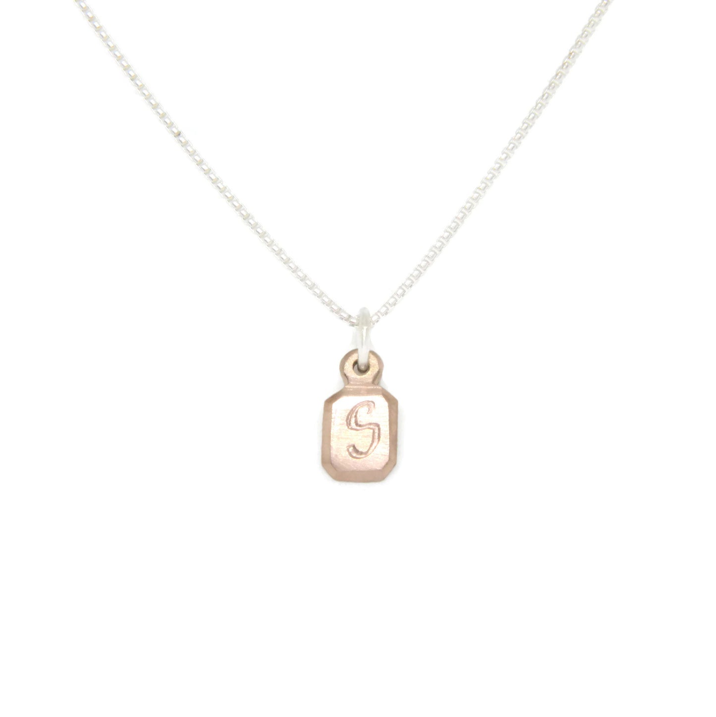 Lil' love letters custom tag necklace-14k Rose Gold on silver chain