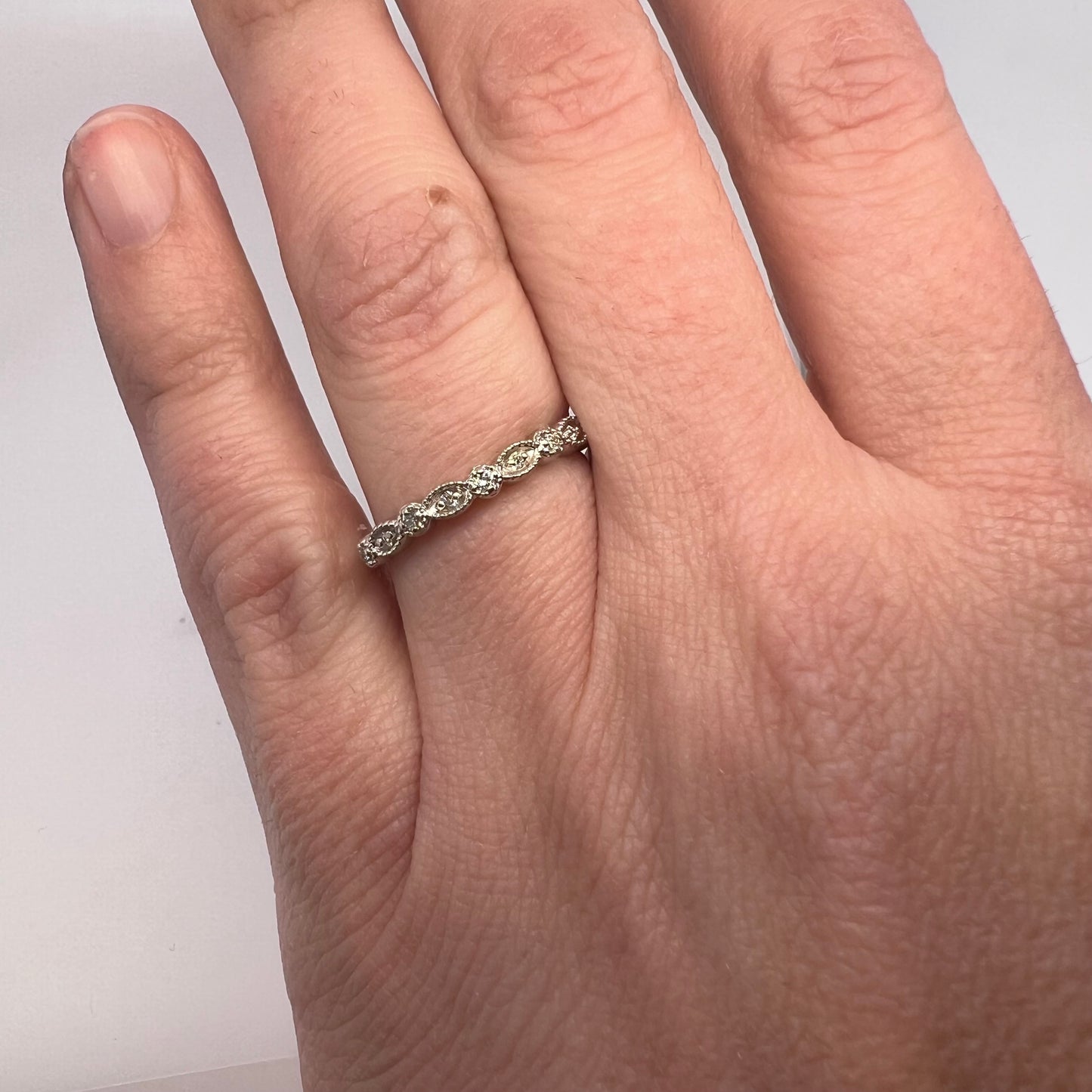 Milgrain Antique Band- LAB Diamonds & 14k White Gold