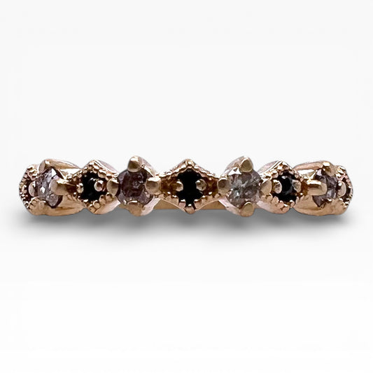 Deco Diamond Band-Champagne & Black Diamonds & 14k Yellow Gold