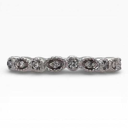 Milgrain Antique Band- LAB Diamonds & 14k White Gold