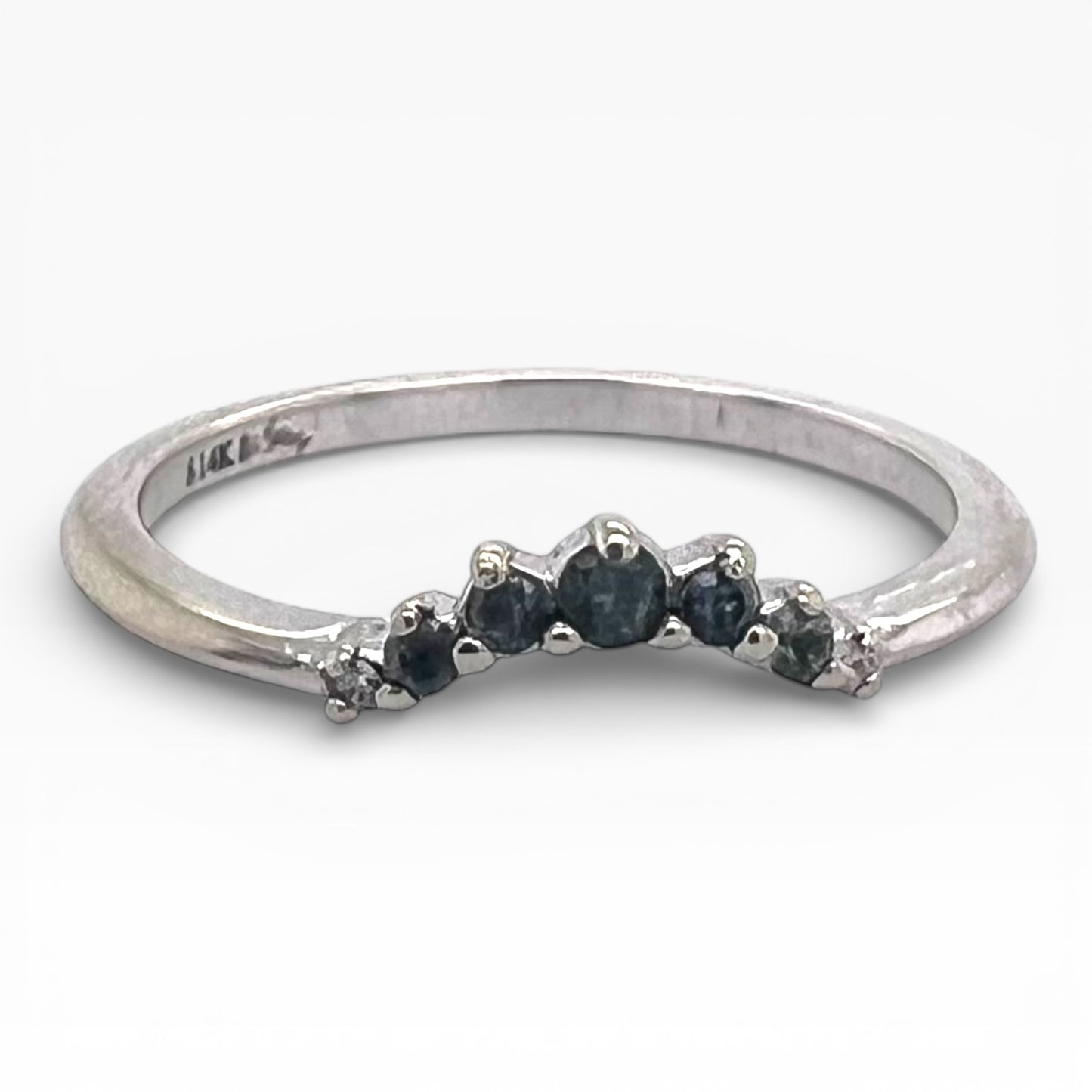 Dainty Tiara Band- Montana Sapphires, Diamonds & 14k White Gold