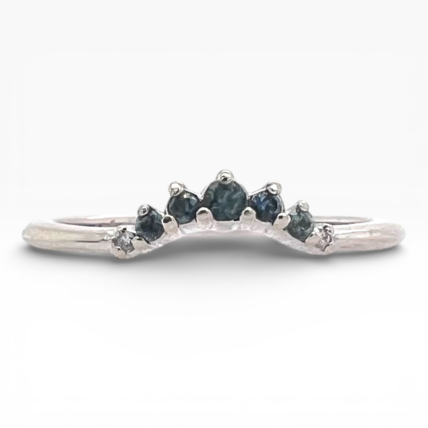 Dainty Tiara Band- Montana Sapphires, Diamonds & 14k White Gold