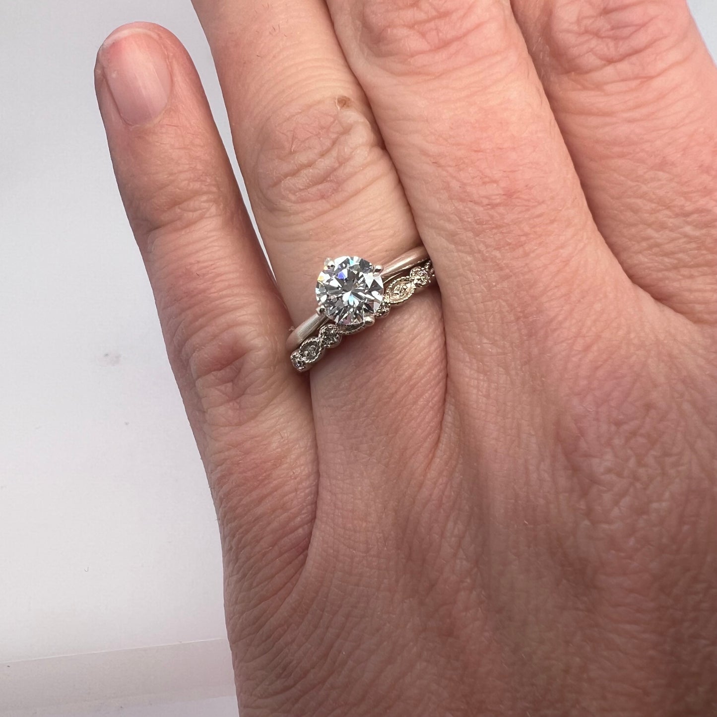 Milgrain Antique Band- LAB Diamonds & 14k White Gold