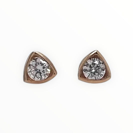 Triangular Diamond Studs-.25 tcw Reclaimed Diamonds & 14k Yellow Gold