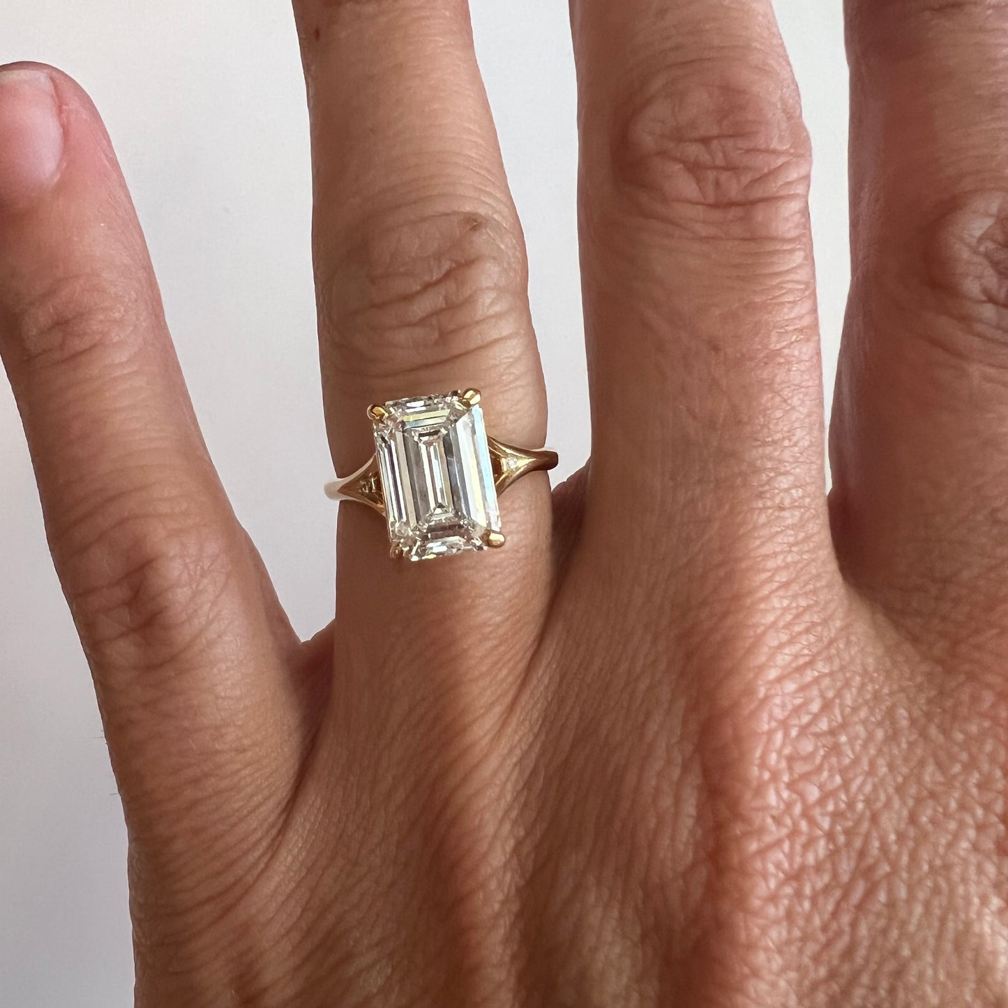Split Shank Sparkler- 3.98ct Lab diamond & 14k Yellow Gold