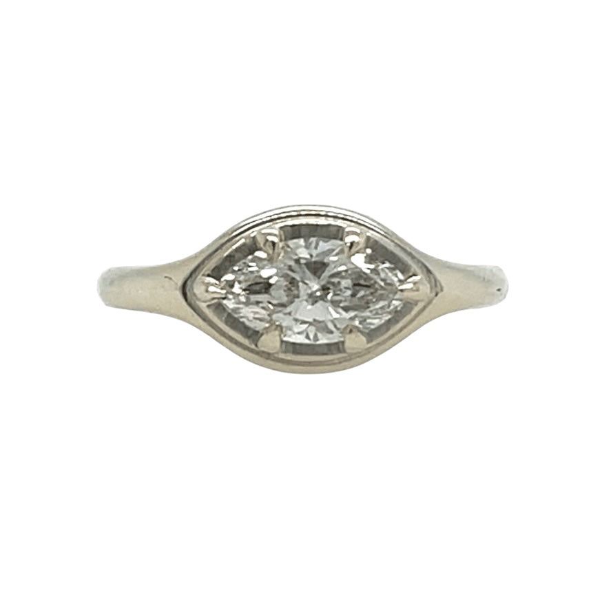 East West Signet- LAB diamond & 14k white gold