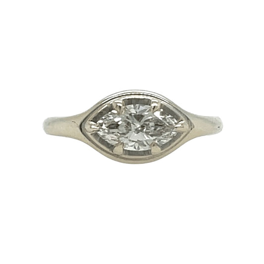 East West Signet- LAB diamond & 14k white gold