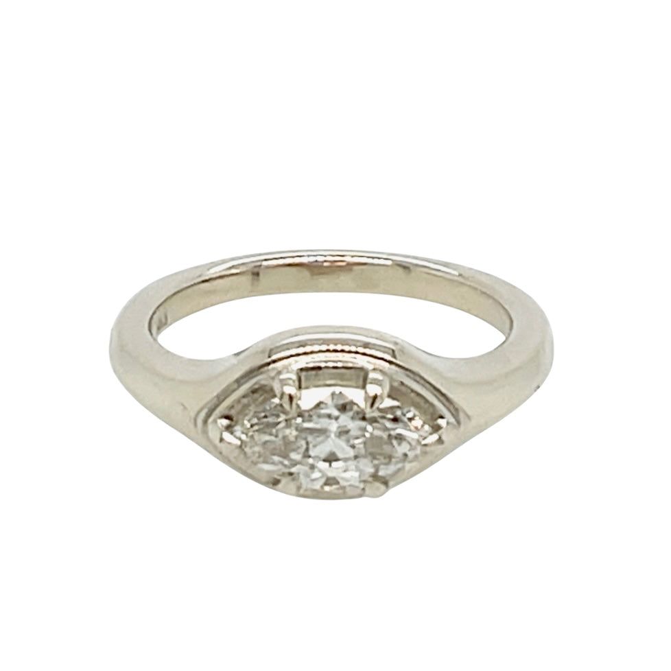 East West Signet- LAB diamond & 14k white gold