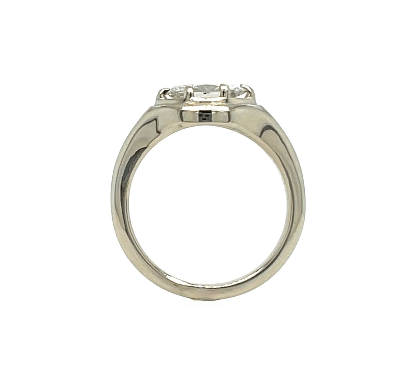 East West Signet- LAB diamond & 14k white gold