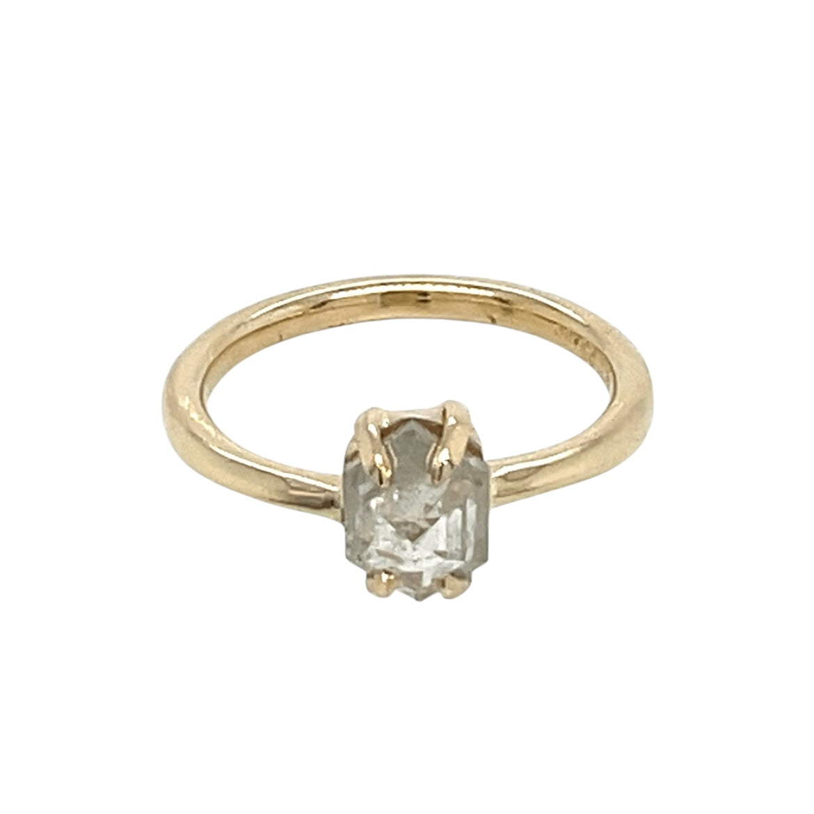 The Ice Hex Solitaire- .84ct, rosecut Ice diamond & 14k yellow gold