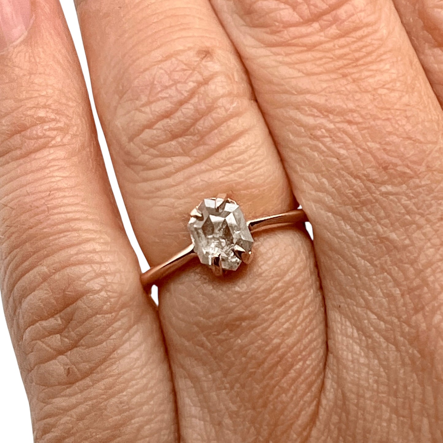 The Ice Hex Solitaire- .84ct, rosecut Ice diamond & 14k yellow gold
