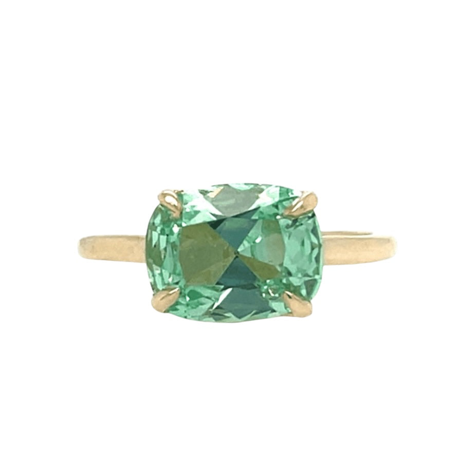 The East West Spring RIng- LAB green sapphire & 14k yellow gold