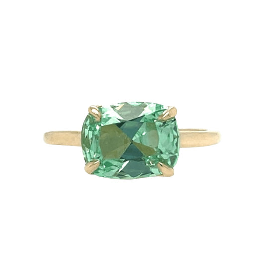 The East West Spring RIng- LAB green sapphire & 14k yellow gold