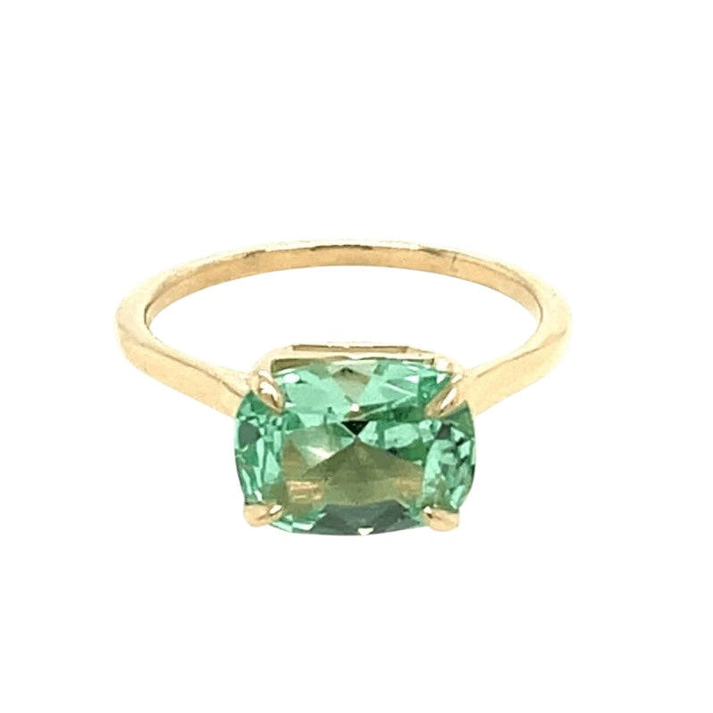 The East West Spring RIng- LAB green sapphire & 14k yellow gold