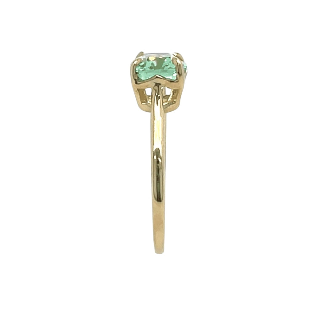 The East West Spring RIng- LAB green sapphire & 14k yellow gold
