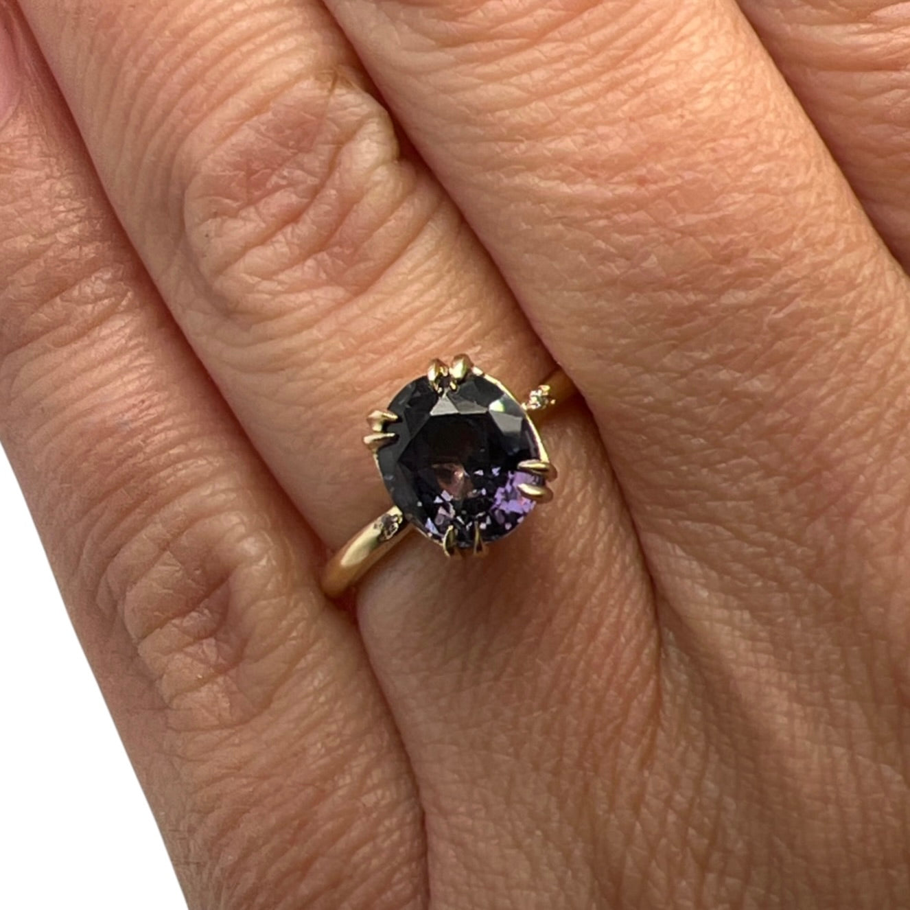 The Dainty Double- Color Change Purple Sapphire & 14k yellow gold