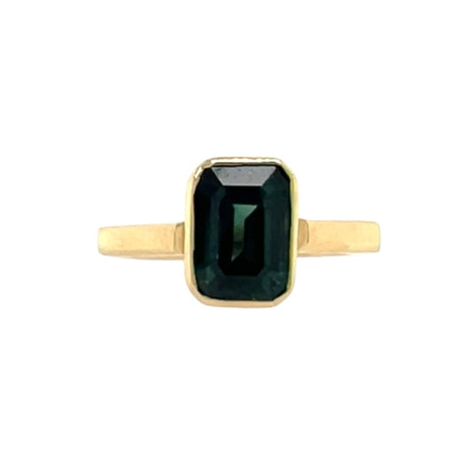 The Angled Bezel- Teal sapphire & 14k Yellow Gold