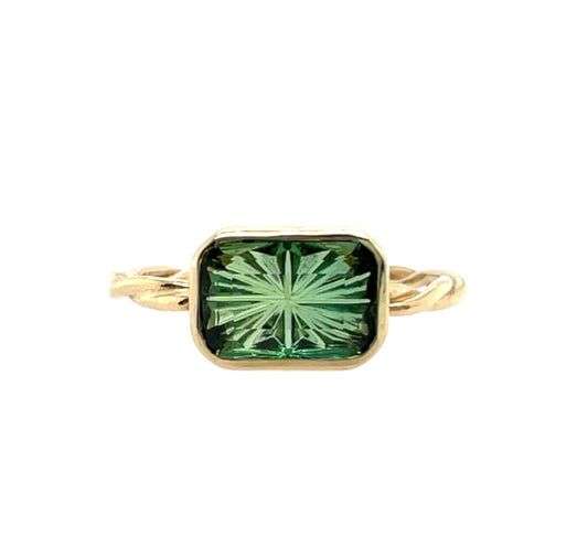 The Woodsy Whimsy- Fantasy cut Tourmaline & 14k yellow gold