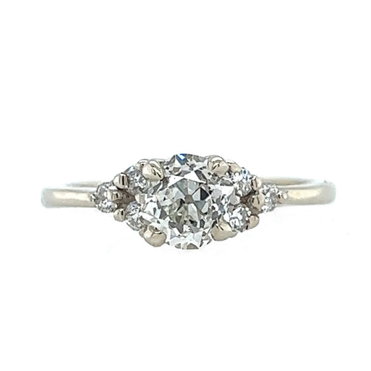 The Thrice -1ct Funky Old Euro Cut Diamond & 14k White Gold