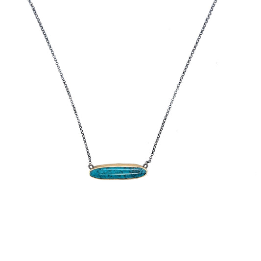 Turquoise, 14k Yellow gold & back silver Necklace