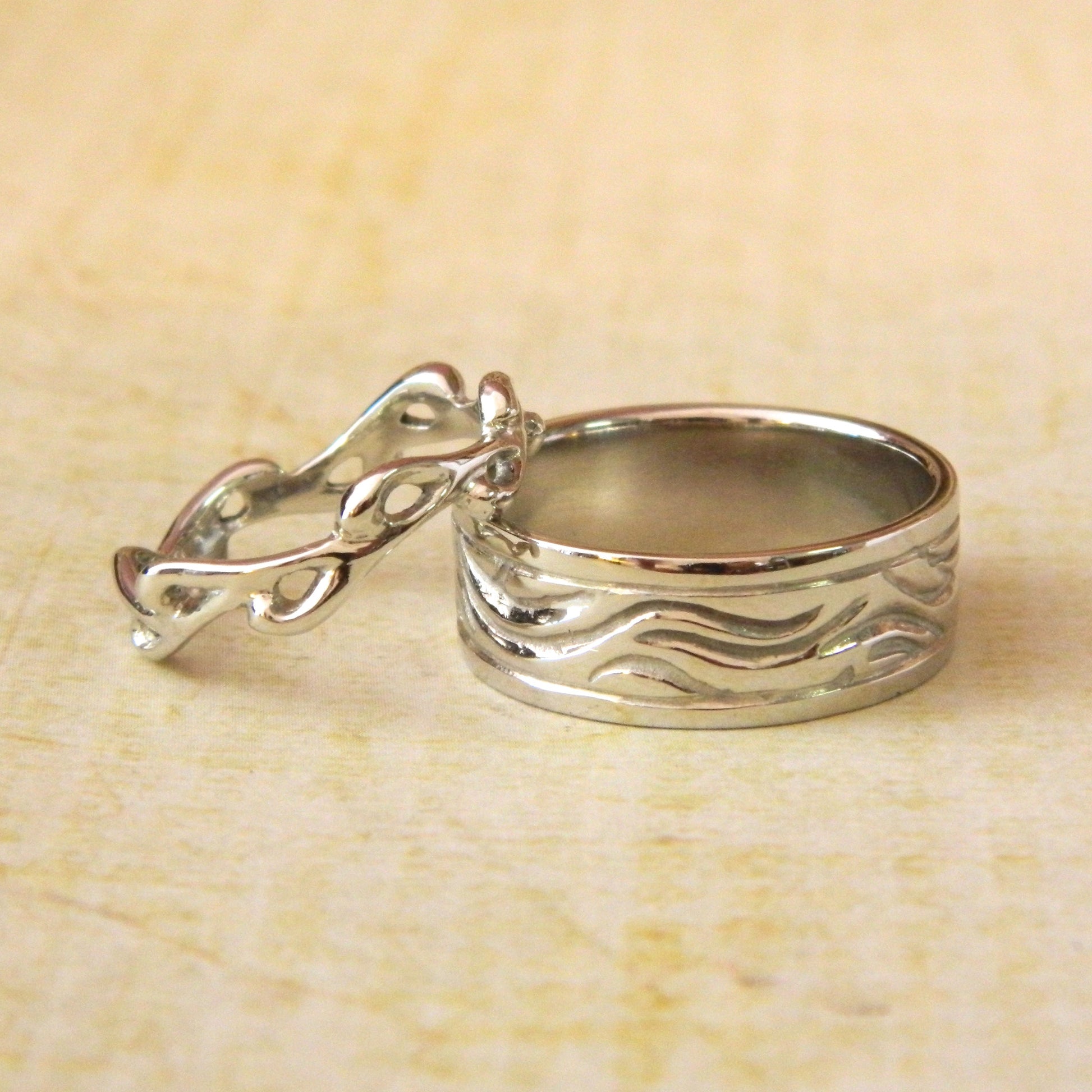 One of a kind wedding rings for Ryan and Karen - e. scott originals