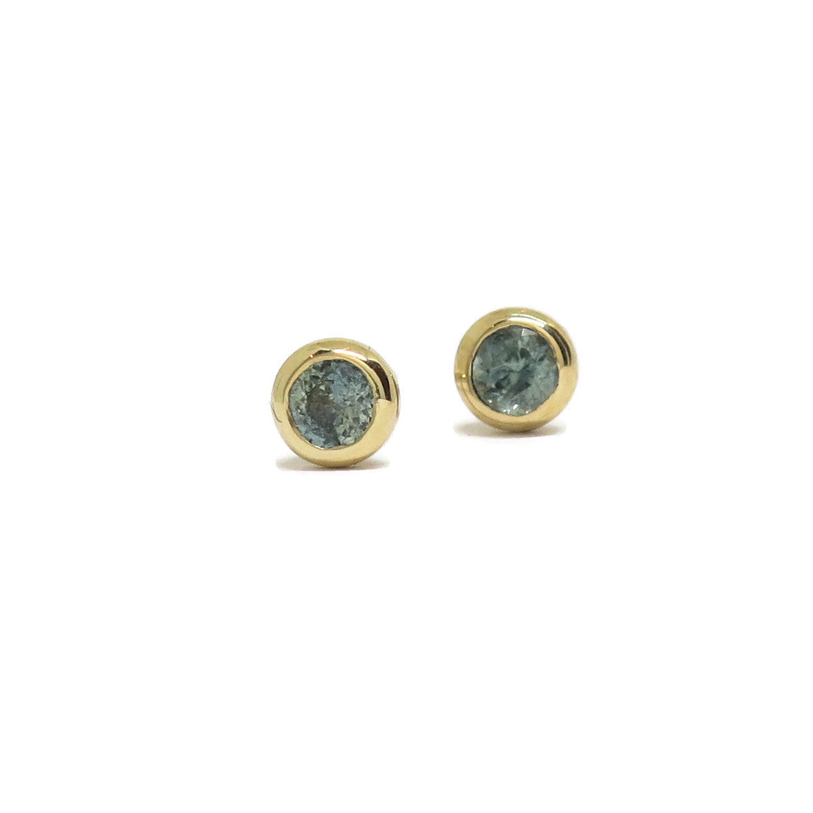 Just a sip! Cocktail Studs- Green Montana Sapphires & 14k yellow gold
