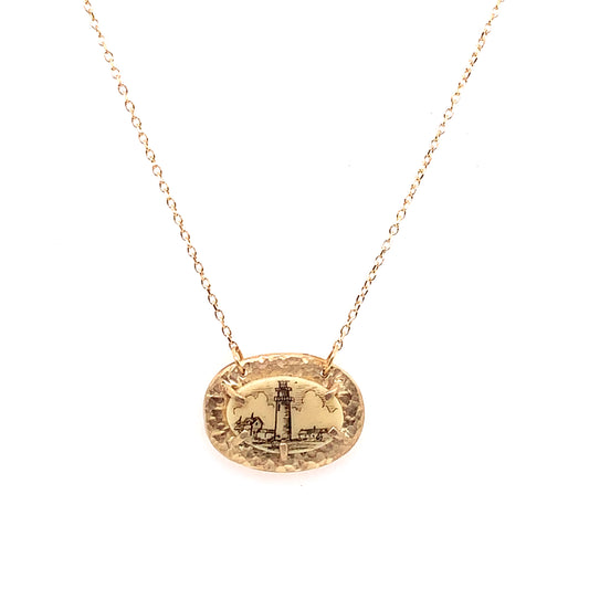 Lighthouse Scrimshaw Necklace- 14k Yellow gold