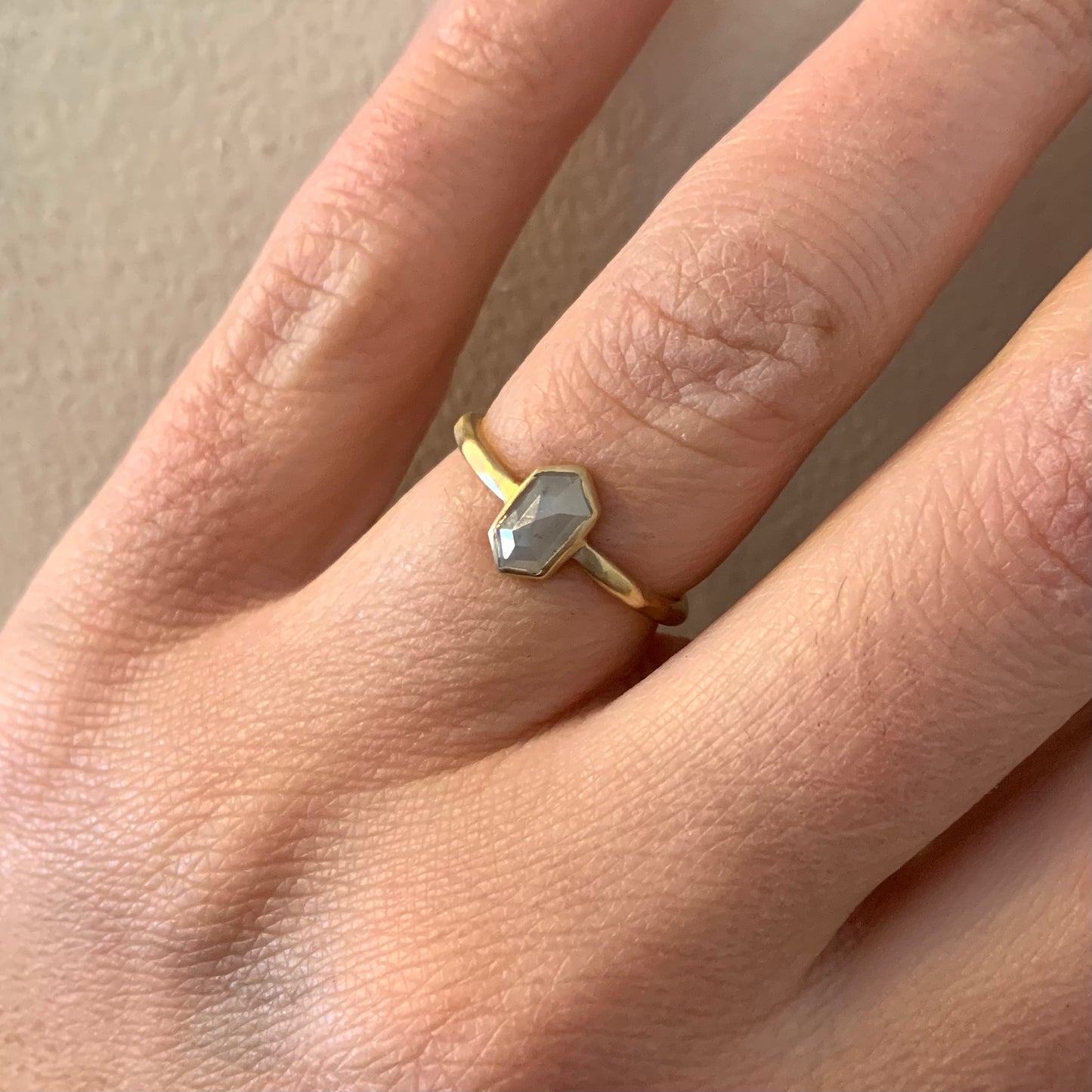 The Long Hex- Grey Diamond & 14k yellow gold