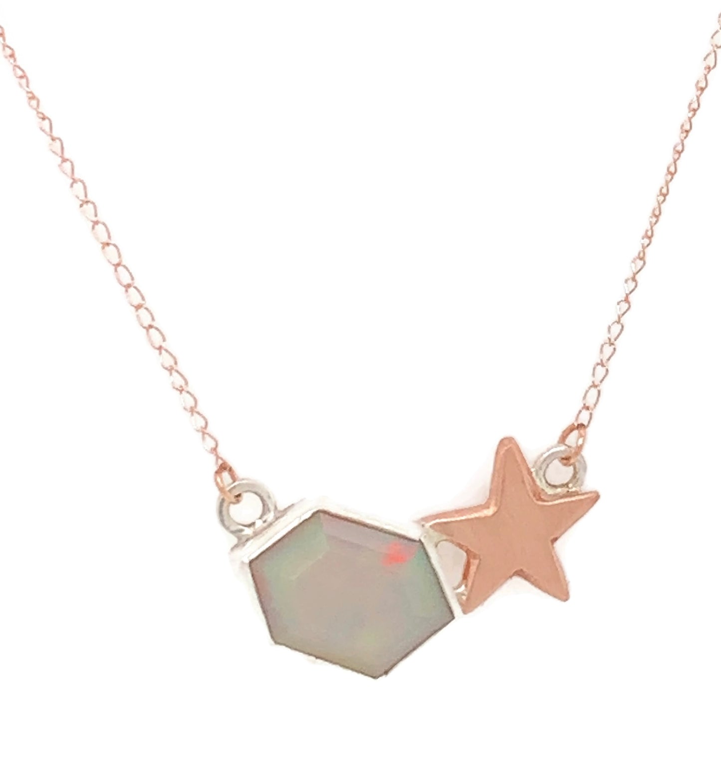 Aurora Necklace- Welo Opal, 14k Rose gold & Sterling Silver
