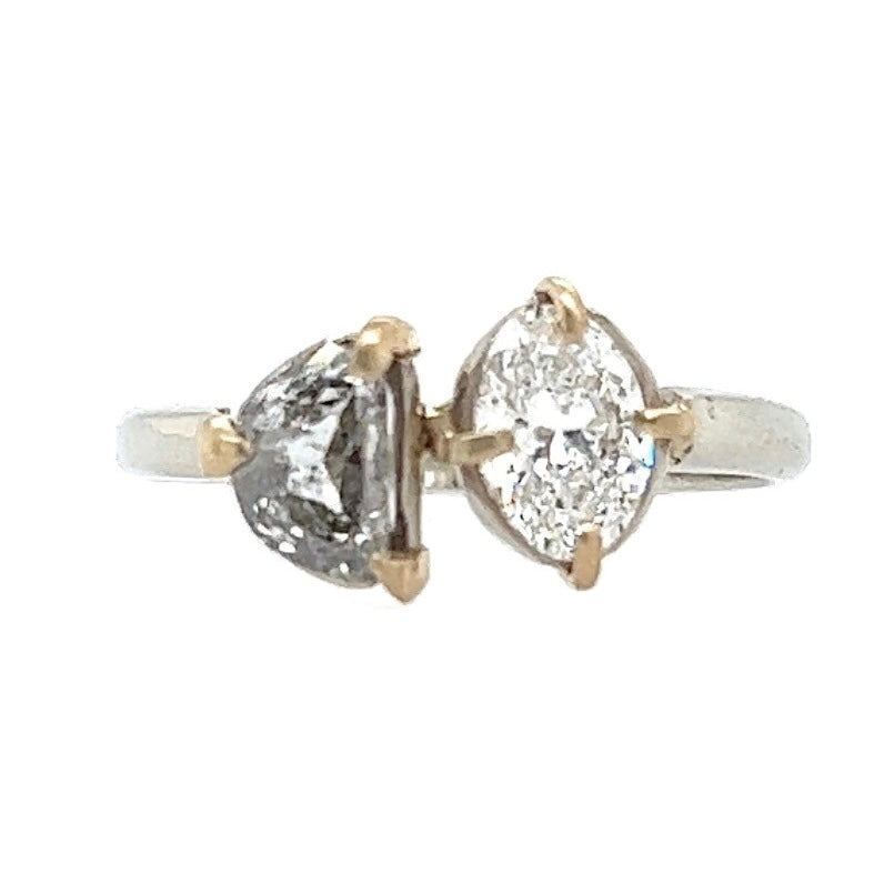 The Night and Day- Salt & Pepper Diamond, Lab grown diamond, 14k yellow and white gold