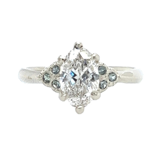 The Oval Bezel Thrice- 1ct reclaimed oval diamond & Montana sapphires